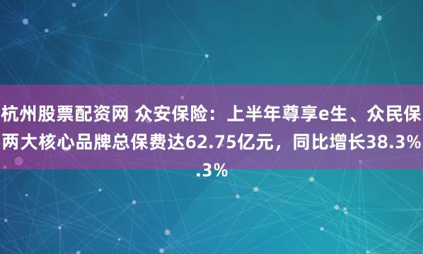 杭州股票配资网 众安保险：上半年尊享e生、众民保两大核心品牌总保费达62.75亿元，同比增长38.3%